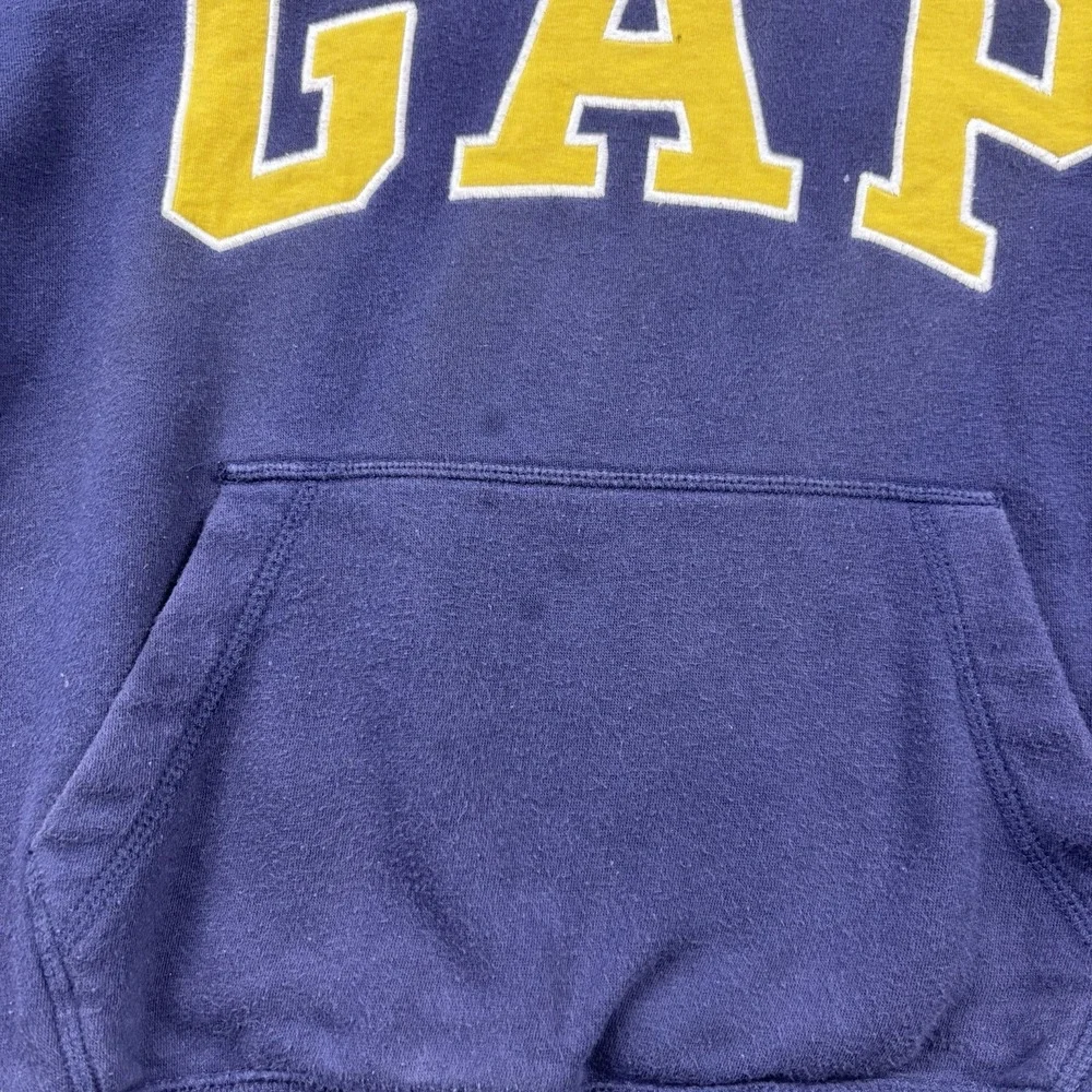 Gap Kids Fleece Hoodie Navy Blue Yellow Arch Spellout Logo Pullover Youth Sz XL